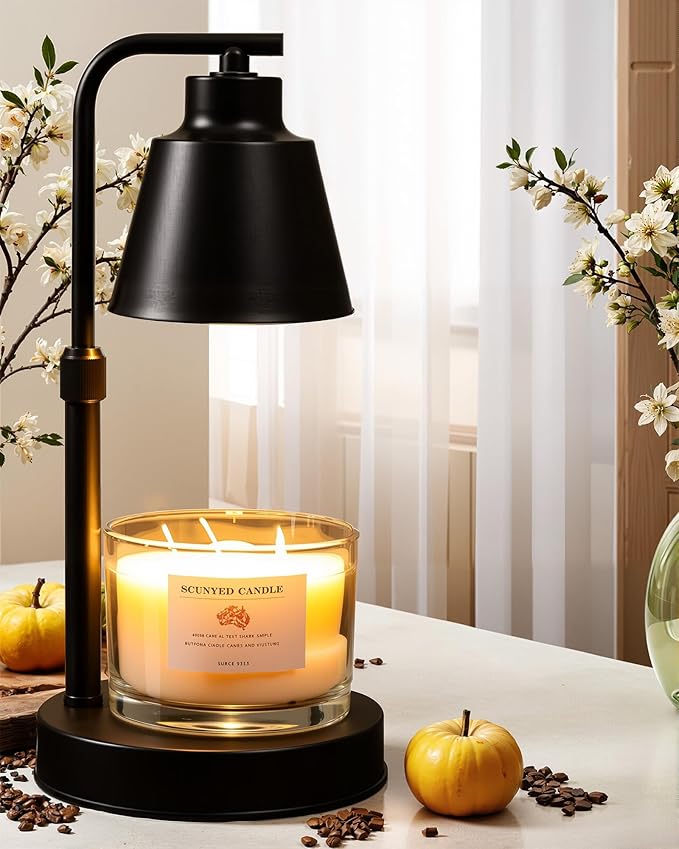 Candle Warmer Lamp with Timer - Adjustable Brightness & Height, 2 Free Bulbs Included | Wax Warmer Lamp for Jar Candles, Farmhouse & Home Decor Gift (Black)