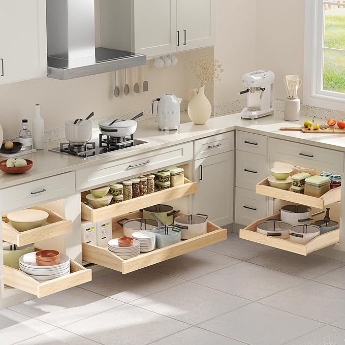 ROOMTEC Pull Out Cabinet Organizer with Soft Close, 19-1/2" W x 21" D, Pull Out Cabinet Drawer for Kitchen cabinets, Pull Out Cabinet Shelf, Finished, Bottom Assembly