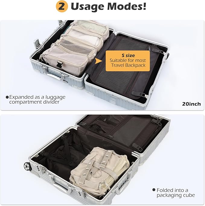 TABITORA Travel Luggage Organizer Hanging Packing Cubes Portable Hanging Shelves Carry on Closet for Suitcase with 2 Hooks,Collapsible(Gray,M)