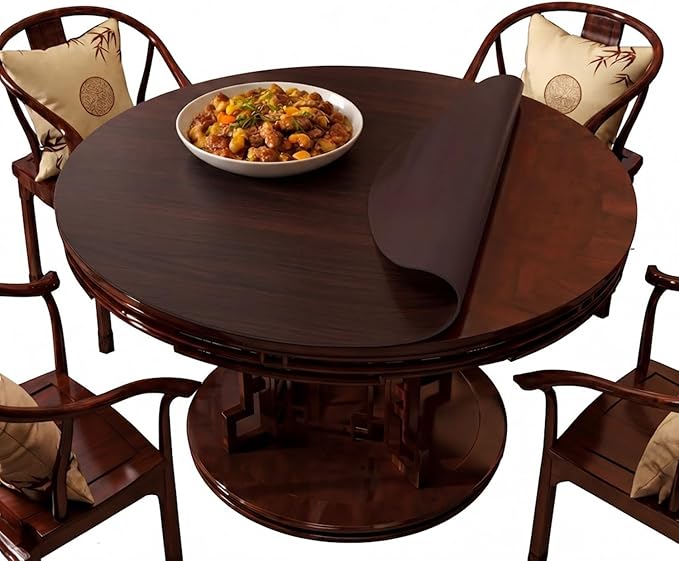 Wood Grain Round Table Protector 48/52/42/54/36 inch, Waterproof PU Leather Table Mat, Heat Resistant Circular Dining Table Pad for Kitchen, Coffee Table, Office Desk,(Coffee,39in)