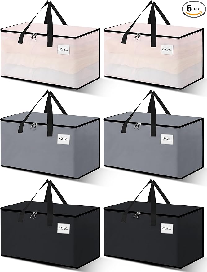 NATURELUX Heavy Duty Moving Bags - Extra Large Packing Bags and Storage Totes, Collapsible and Foldable Option for Moving and Storage, Multicolored, 125 L - 6 Pack