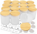 SUPMIND 15 Pack Empty Candle Jars, 7oz Frosted Glass Jars with Bamboo Lids Candle Containers in Bulk for Making Candles, Stickers and Labels Included