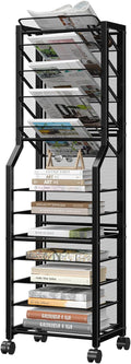 Simple Trending 12 Tier Rolling File Cart,Desk File Organizer with Sliding Trays and Wetal Mesh Paper Letter Storage Multi Functional Rolling Clutter Cart for Office, Home, School, Black