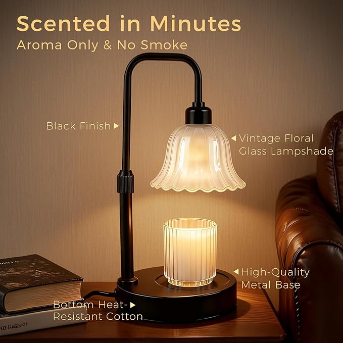 DomeStar Flower Candle Warmer Lamp, Adjustable Height Wax Melting Unique Lamp with Timer & Dimmer, Vintage Bedroom Decor for Scented Jar Candles - Ideal for Housewarming Birthday Valentine's Day Gifts
