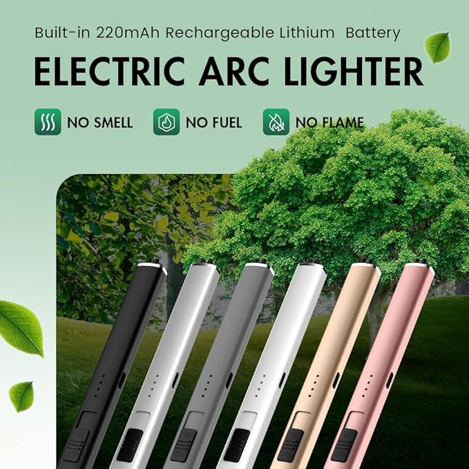 Dual Arc,Windproof Flameless Long Candle Lighter Type-C USB Rechargeable Lighter for Candles, BBQ and Fireworks