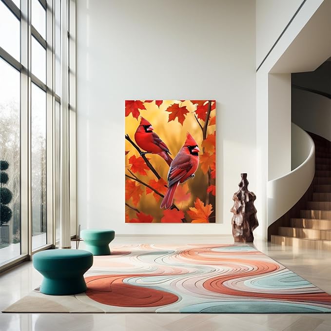 GUAIEUW DIY Diamond Painting Kit - Season Theme, 5D Full Round Diamond Autumn Red Birds Diamond Painting Art for Beginners, Room Wall Decor, Personalised Gift for Lover 18x24 Inch
