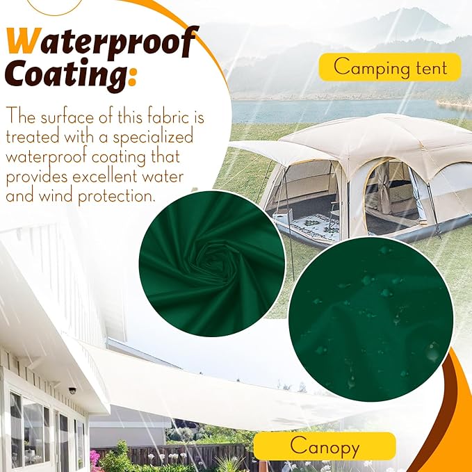 Vonty Waterproof Fabric Ripstop Nylon Fabric by The Yard - 60 Inch Wide(3 Yard), Water Proof Green Fabric Lightweight Kite Fabric for Tent Bag Tarp DIY Craft Travel Outdoor