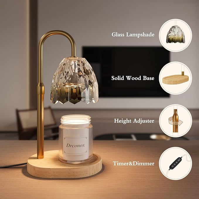 Candle Warmer Lamp with Timer Dimmable, Adjustable Height Wax Melt Warmer for Jar Candles, Birthday Gifts for Women, House Warming Gifts New Home Decor with 2 Bulbs, Gradient