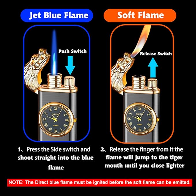 Magic Dual Flame Torch Lighter - Refillable Butane, Adjustable Windproof Jet Flame for Outdoor, Candle for Men Women Friends (Without Butane) - Gold