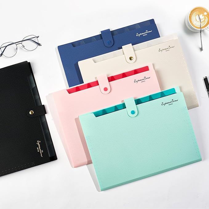 Sooez Accordion File Organizer, Letter Size Expanding File Folder with Labels, 8 Pocket Folders for Document, Portable Paper Bill Receipt Organizer for Home School Office Supplies, A4 Size, Navy Blue