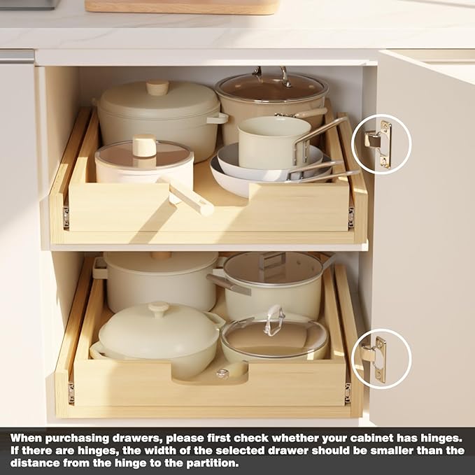 Pull Out Cabinet Organizer, 23''W×21''D Sliding Drawers for Cabinets, Soft Close Slide Out Wooden Pull out Drawers, Base Cabinet Organization for Kitchen, Pantry, Bathroom