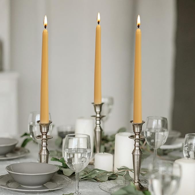 KONNI 0.87×10 Inch Wax Yellow Taper Candles, Unscented and Smokeless Tall Candlesticks, 10 Pack Tapered Candles with Cotton Wicks, Long Burning, Ideal for Weddings, Dinner Parties, and Home Décor