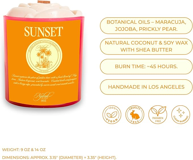 Body Oil Massage Candle | Melts into Skin Softening Warm Massage Oil - Natural Wood Wick - Soy & Coconut Wax - Grapefruit & Key Lime with Citrus Notes - Self Care Gift (Sunset 14oz)
