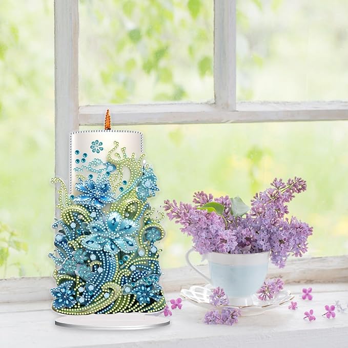 5D Diamond Art Candle Ornaments Kits, DIY Christmas Flower Candle Diamond Art Painting Desktop Ornament, Special Shaped Crystal Diamond Art Painting Tabletop Home Office Decor-2PCS-A