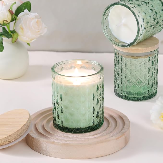 MATAHUM 8 Pack Green Candle Jars for Making Candles, 7 OZ Empty Glass Candle Making Jars with Bamboo Lids for Candle Making Supplies, Candle Containers Vessels for Home DIY Decoration