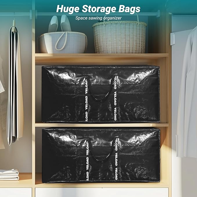 66 Gallon Extra Large Storage Bags 2 Pack – Light Green XXL Heavy Duty Waterproof Moving Tote Bags for College Dorm, Travel, Clothes & Bedding Foldable Zippered Duffle with Handles