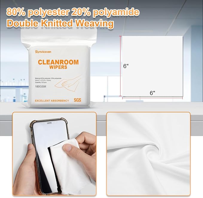 Microfiber Wipes 6"x6"(100 Pcs,Class 100, 200GSM) Superfine Lint Free Cloths Cleaning and Drying Cloths Reusable Ultra Absorbent for All Surface Types