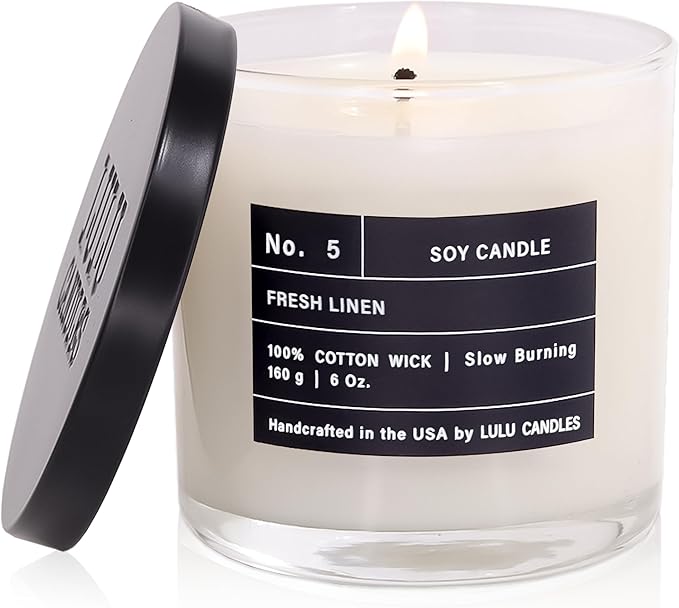 Lulu Candles | Fresh Linen | Luxury Scented Soy Jar Candle | Hand Poured in The USA | Highly Scented & Long Lasting (6 Oz.)