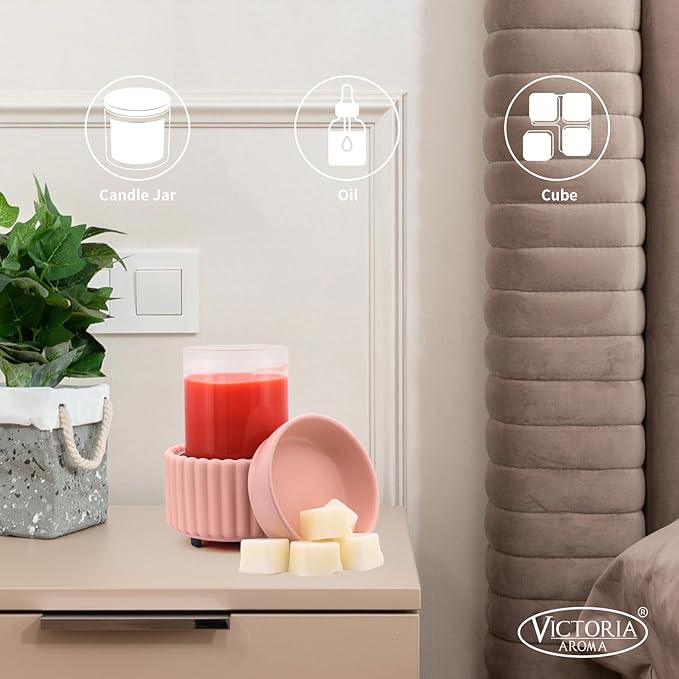 VICTORIA AROMA Ceramic Wax Melter 3-in-1 Candle Warmer for Scented Wax - Electric Fragrance Burner for Home, Office, Bedroom - Gift & Décor（Pink）