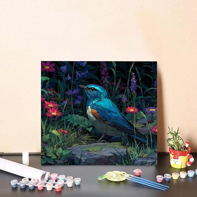 Paint by Numbers Kit for Adults Bird Paint by Numbers Flower DIY Crafts for Adults Canvas Paintings Kits, Hobbies for Women Art With Accessories for Home Wall Decor 16x16 inch Without Frame 8-91K4