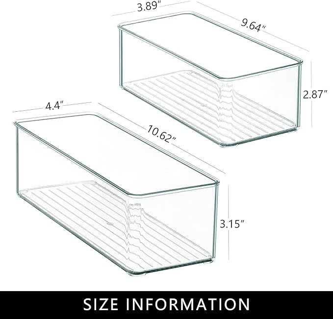 Qilinba 8 PACK Drawer Organizer Bins Bathroom Deep Drawer Organizer Tray for Cutlery Vanity Make-up, Clear Stackable Storage Bins for Kitchen Cabinet Closet Counter Organization and Storage