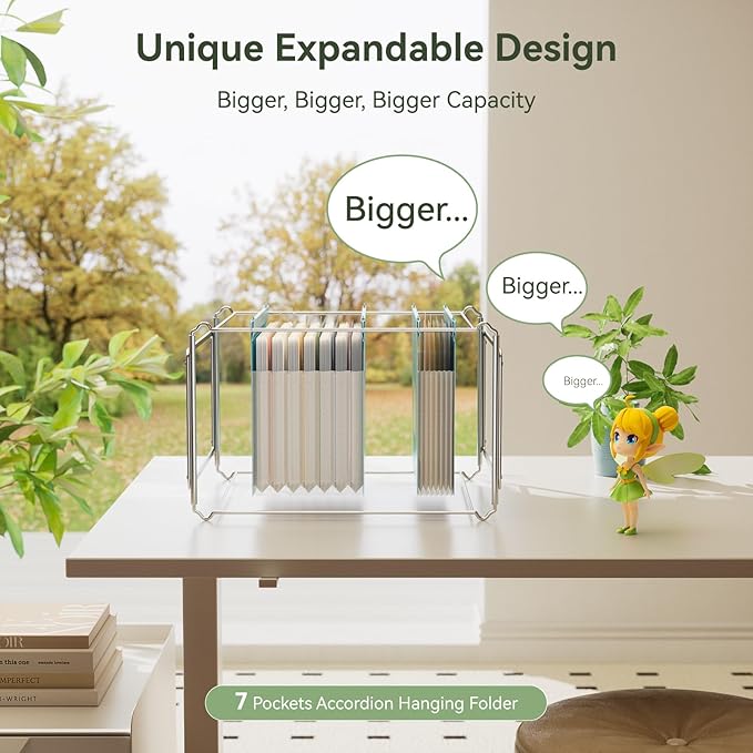 EcoStash Wheat Straw Expanding Hanging File Folders,7-Pocket Accordion Organizer with 1.2" Expansion, Large-Capacity Letter Size for Filing Cabinet, 100% BPA Free, 3-Pack