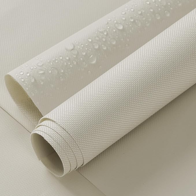 ANMINY 100% Waterproof Outdoor Fabric 5 Yards, 58" W 600D Marine Canvas Fabric with PVC Backing, Ripstop Upholstery Material by The Yard for Furniture Boat Covers Tent Awning, Beige