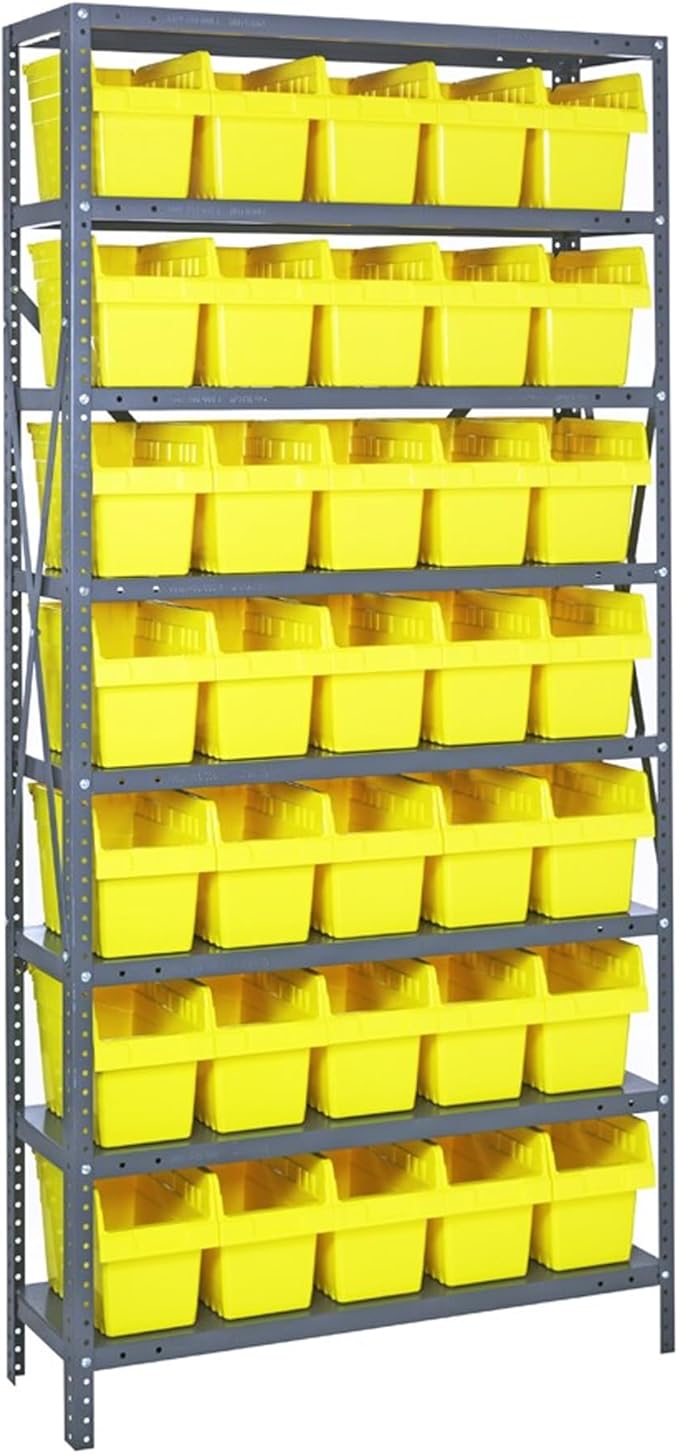 Quantum Storage Systems 1875-SB804YL Solid Heavy Duty 8 Shelves 35 STORE-MAX Yellow Bins 75" H x 36" W x 18" D
