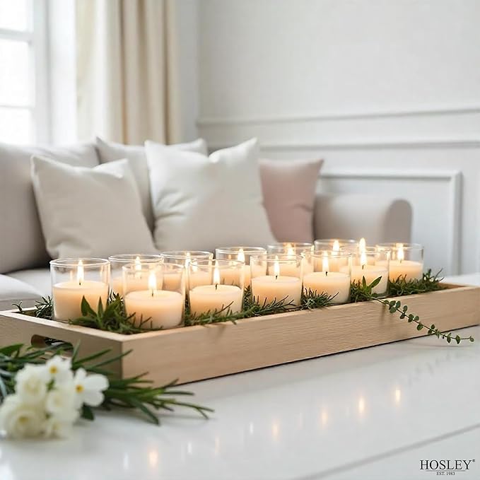 Hosley's 96 Pack of Ivory Unscented Clear Glass Filled Votive Candles