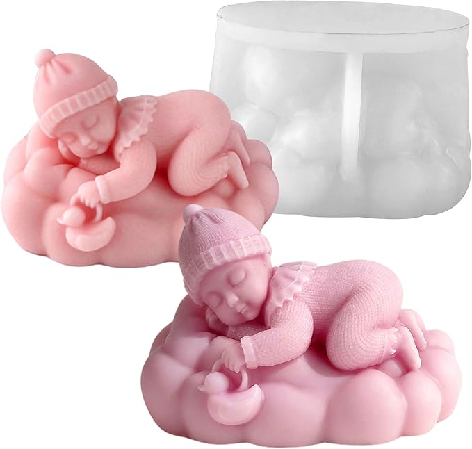 Sleep Baby Shape Cylinder Candle & Resin Mold - Resin Casting Silicone Molds for Home Decor & Candle Making Wave Spiral Mold