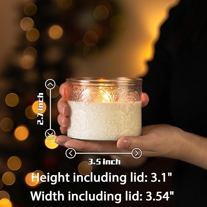 10 oz Embossed Glass Candle Container with Bamboo Lids and Labels, Clear Candle Jars for Making Candles, Mandala Design - Pack of 9