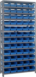 Quantum Storage Systems 1875-104BL Steel Shelving Unit with 4' Shelf Bins, 18' D x 36' W x 75' H, Blue