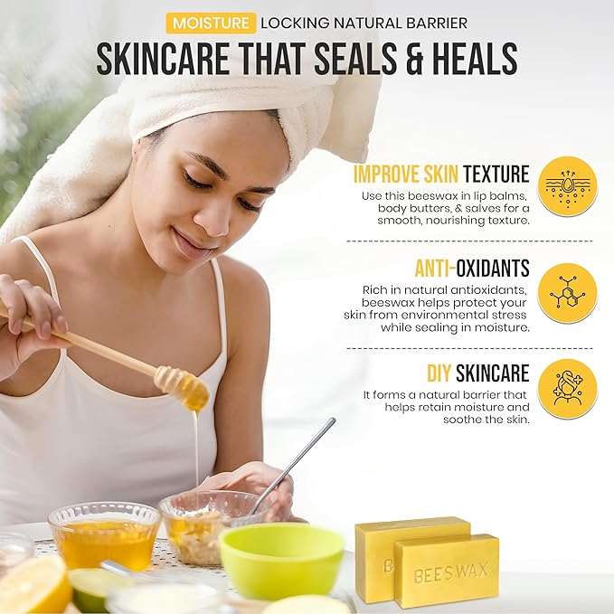 100% Pure Beeswax Block – Natural, Filtered & Cosmetic Grade – Locally Sourced, Additive-Free – for Skincare, Salves, Balms, DIY Crafts & Candle Making (1lb) (1, Pounds)