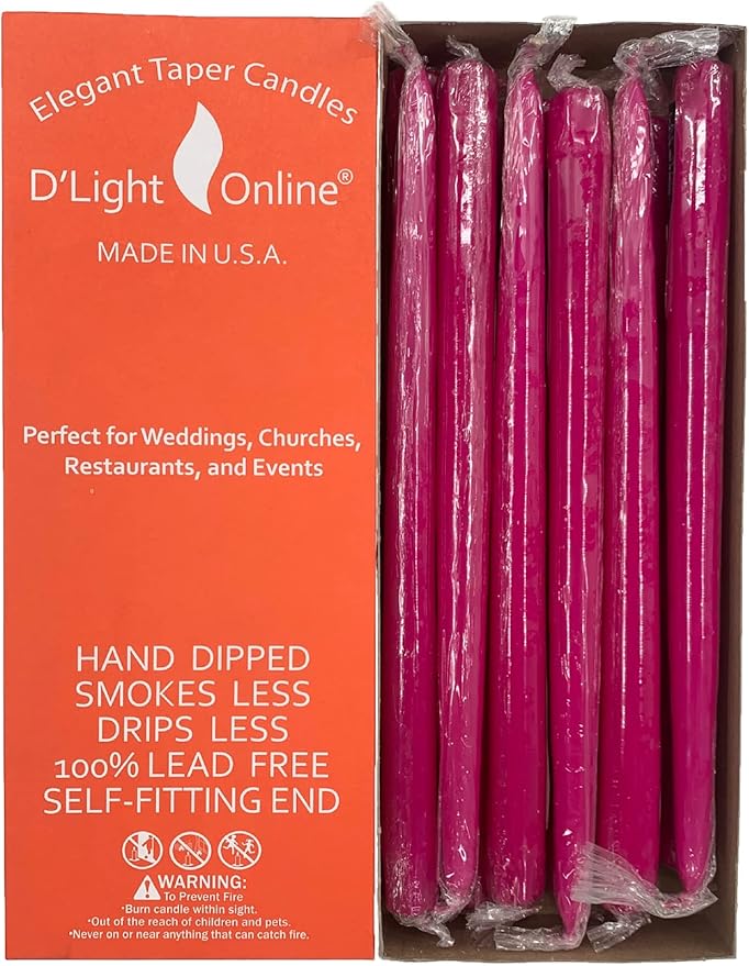 D'light Online Premium Quality Elegant 12" Berry Hot Pink - Fuchsia Taper Candles Premium Quality Hand-Dipped Tapered Candles, Dripless and Smokeless - Set of 12 Individually Wrapped (12 Inch, Berry)