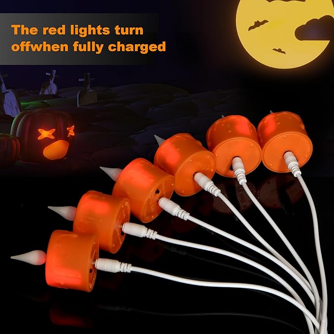 Daord 6 pcs Halloween Orange LED Tea Light Candles Rechargeable Flickering Flameless Pumpkins Lantern Tealights with Remote for Fall Thanksgiving Christmas Decor (Orange)