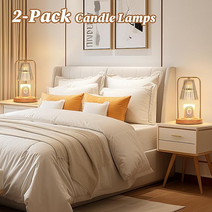 2-Pack Candle Warmer Lamps with Timer, Electric Candle Lamp Warmer for Jar Candles, Dimmable Wax Melt Warmer with 4 Bulbs, Mom Birthday House Warming Gift New Home, Vintage Home Decor