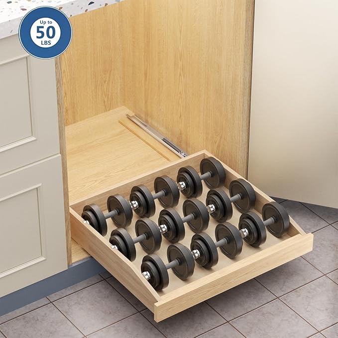 ROOMTEC Pull Out Cabinet Drawer for Kitchen Cabinets 25.5" W x 21" D, Pull Out Cabinet Organizer, Bottom Assembly, Requires At Least 26.5” Cabinet Opening