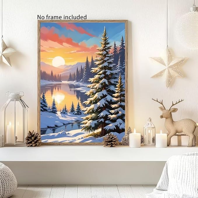 QZOTRXI Christmas Diamond Painting Kits for Adults, 5D DIY Snow Sunset Diamond Art Kits for Beginners, Winter Snow Gem Art Full Round Drill for Gifts and Home Wall Decor 10x12 Inch