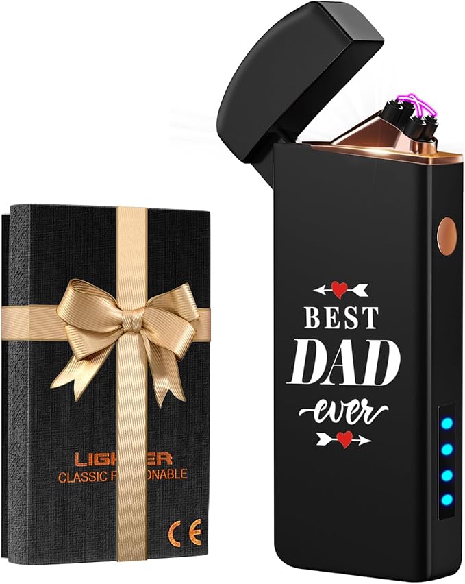 Coquimbo Fathers Day Dad Gifts from Daughter Son Wife: Electric Lighter Dad Mens Birthday Gifts, Rechargeable Windproof Flameless Dual Arc Plasma Lighters