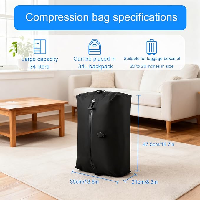 travel vacuum bag, equipped with a wireless vacuum pump, can save space in suitcases, backpacks and carry-on items. It is IP67 waterproof and reusable (2PC Black)