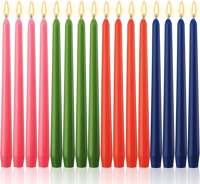 MTLEE 16 Pcs 10 Inch Long Tapered Candle Stick Bulk Smokeless Unscented Burning Candlestick Paraffin Wax with Cotton Wick for Valentine's Day Baby Shower Wedding Holiday Party Church (Multicolored)