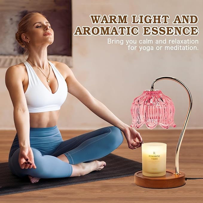 Funistree Pink Candle Warmer Lamp with Timer, Dimmable Candle Lamp Warmer, Birthday Gift Idea for Women Mom Who Have Everything, Mothers Day Birthday Gifts, Lotus Wax Melt Warmer for Jar Candles