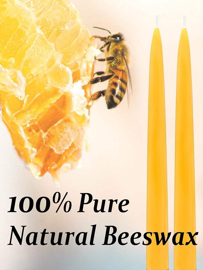 10inch Beeswax Taper Candles 12 Pack Natural Pure Beeswax Candlesticks Smokeless 10 Hour Long Burning Time Tapered Beeswax Candle Sticks Bees Wax Candle for Home Prayer