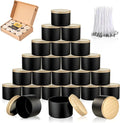 MGLIFEUL Candle Tins Jars Container Vessels for Making 4 8 Oz Black Empty Candle Tins Can Gift Box Packaging Plate with Lids Wax Container Bulk Making DIY Candle Supplies Accessories(Black,4oz,24pcs)