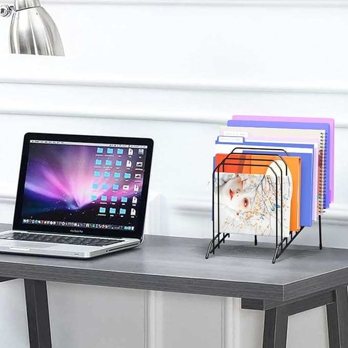 Gawerk Incline Metal Desk Magazine Folder Holder, Sorter Desk File Organizer with 8-Section Vertical Compartments Rack File Organizer for Office, Home, School (2 Pack)