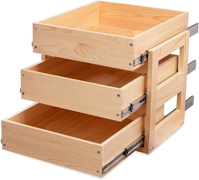 Mulush Pull Out Drawers For Cabinets, 20''W×21''D×19''H Soft Close Slide Out Wood Shelves Storage Organizer for Kitchen, 3-Tier, Finished, Heavy-Duty, Bottom Assembly