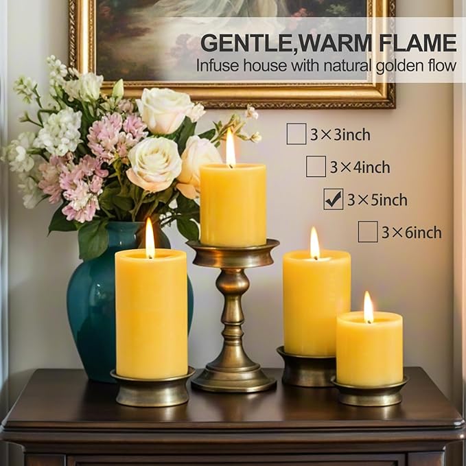 Beeswax Pillar Candles, 2 Pack Natural Pure Bees Wax Candles for Home, Mothers Day Gifts, 180 Hours Long Burning Emergency Candle, Large 3"x5" Unscented Candles for Wedding Christmas Valentines Day