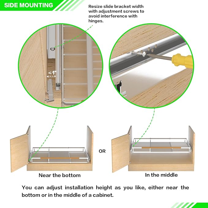 Expandable Pull Out Drawer Cabinet Organizers, Heavy Duty Slide Out Storage Shelf for Home Kitchen Pantry Cupboard Pots Pans, Adjustable Width from 12.1"~18.4", Stainless Steel 1 Pack