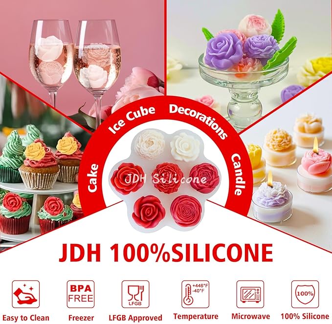 7 Sets Flower Candle molds,3D Valentin e's Day Mold for Candle Making for Candle Soap Making,Handmade Cake Dessert Decoration Chocolate Cupcake Candy Ice Mold,Resin Concrete Art Crafts Accessories