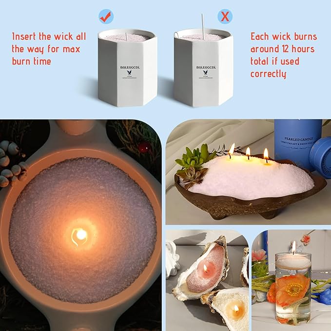 18 Oz Pearled Candle with 30 Cotton Wicks - Pink Coral Unscented Luxury Long Lasting Powder Candles up to 120 Hours - DIY Refillable Candle Sand for Candle Making Lover Gifts